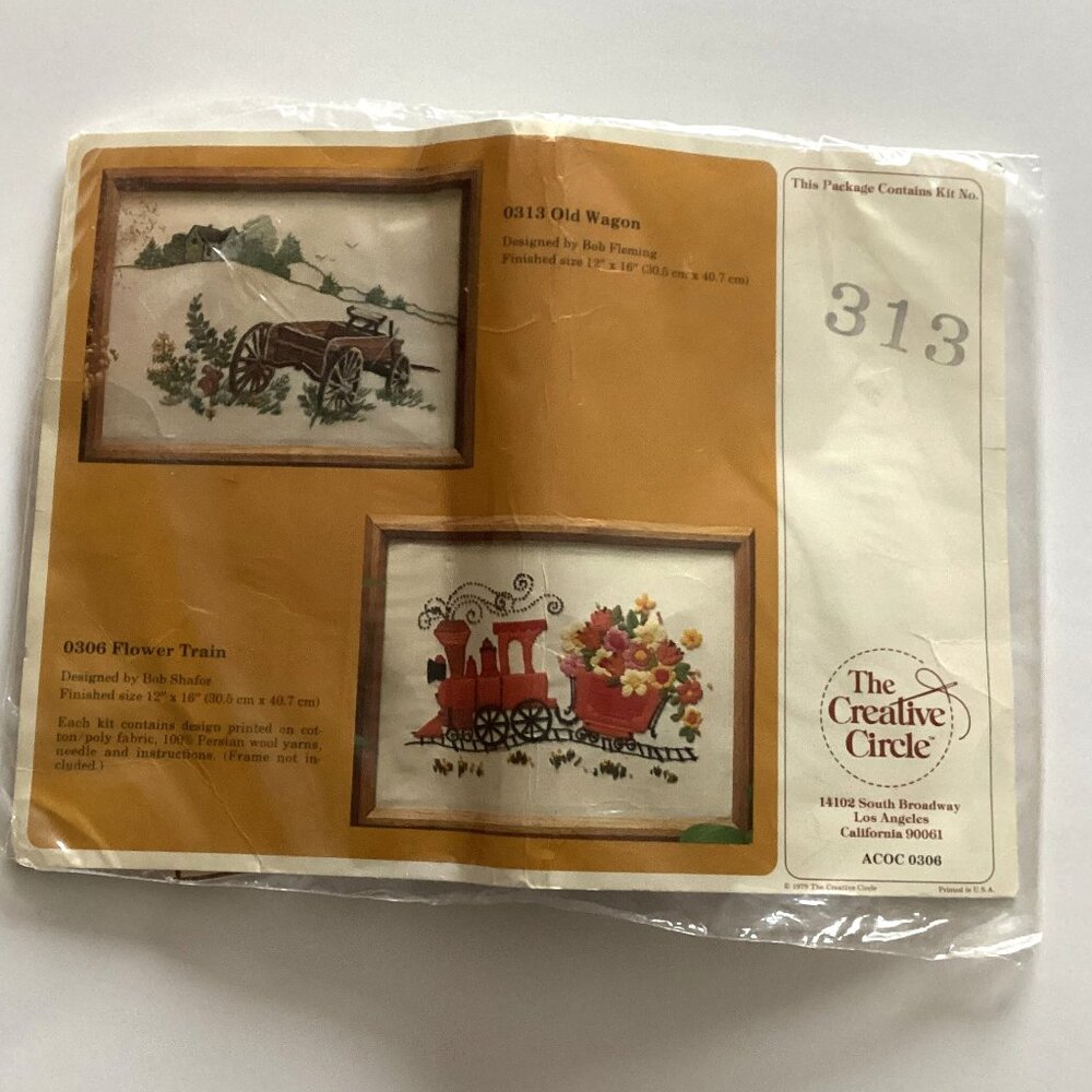 Vintage The Creative Circle Unused Needlecraft Embroidery Kit #0313 Old Wagon